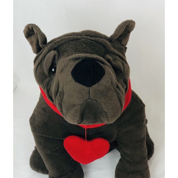 Dan Dee Collector’s Choice Brown Bulldog‎ 13” Plush Red Heart Stuffed Animal Toy - Picture 2 of 6
